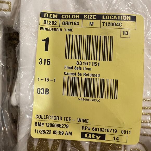 **NWT J. Crew White W/Gold "Wine" Christmas Graphic Tee - Picture 5 of 9